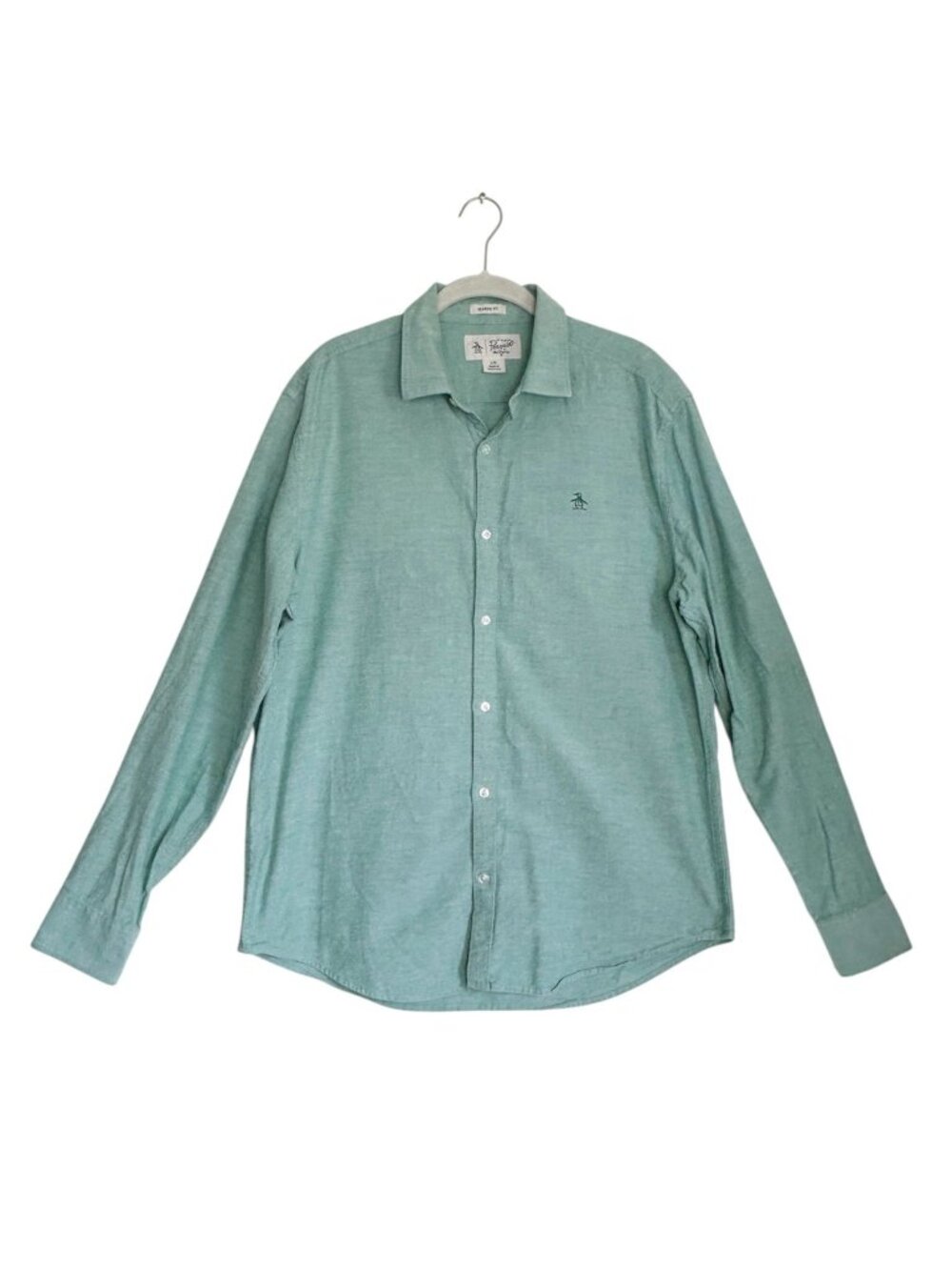 Original Penguin Men's Slim Fit Long Sleeve Button Up Shirt in Mint Green - Sz L